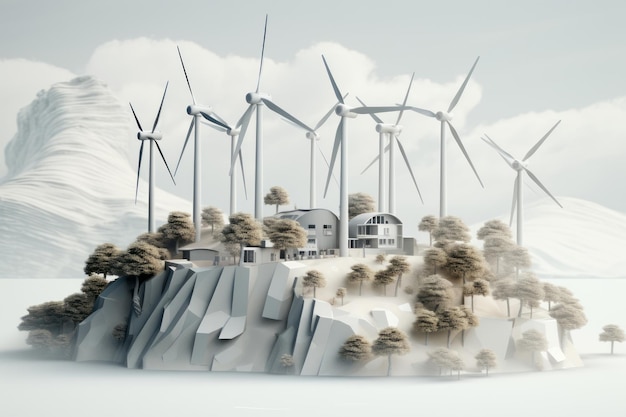 Zrównoważone rozwiązanie energetyczne Farma energii wiatrowej na przyjaznej dla środowiska wyspie Koncepcja ratowania planety