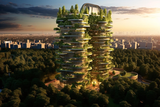 Zrównoważony zielony budynek w nowoczesnym mieście Zielona architektura Ekologiczny budynek Zrównoważona budowa