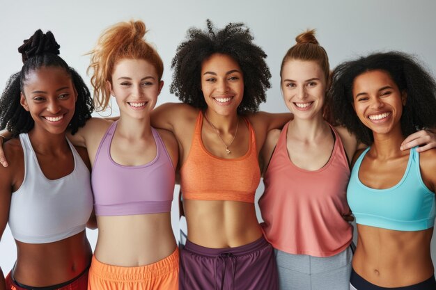 Zróżnicowana grupa kobiet uśmiechających się po treningu