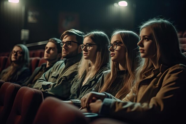 Zróżnicowana publiczność oglądająca film w kinie z powrotem do klasycznej koncepcji kina z przyjaciółmi