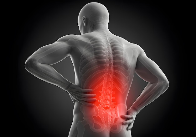 Zrozumienie bólu dolnej części pleców 3D medyczna ilustracja ludzkiej anatomii pokazująca ból kręgosłupa