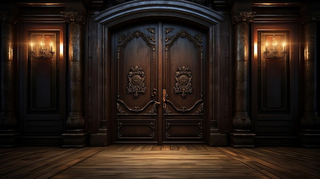 Zrzut ekranu przedstawiający ciemne drewniane drzwi z napisem „lwy” po lewej stronie.