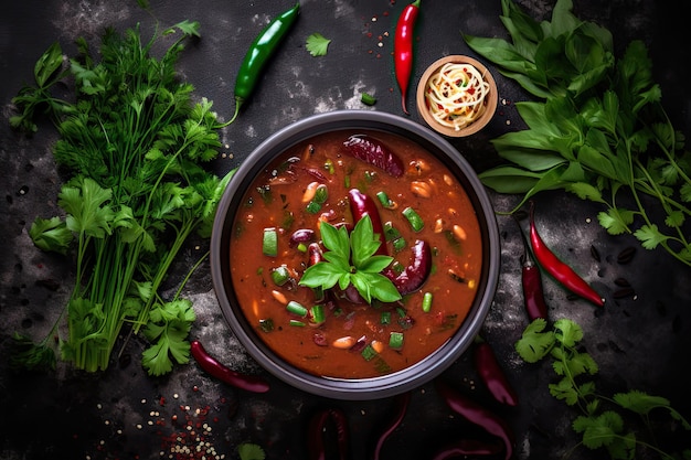 Zupa Chili z Czerwoną Fasolą Fasola Minestrone Wegetariańska Chili Fasola Gulasz Miska Abstrakcyjna Generatywna Ilustracja AI