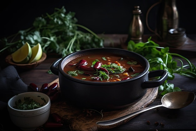 Zupa Chili z Czerwoną Fasolą Fasola Minestrone Wegetariańska Chili Fasola Gulasz Miska Abstrakcyjna Generatywna Ilustracja AI