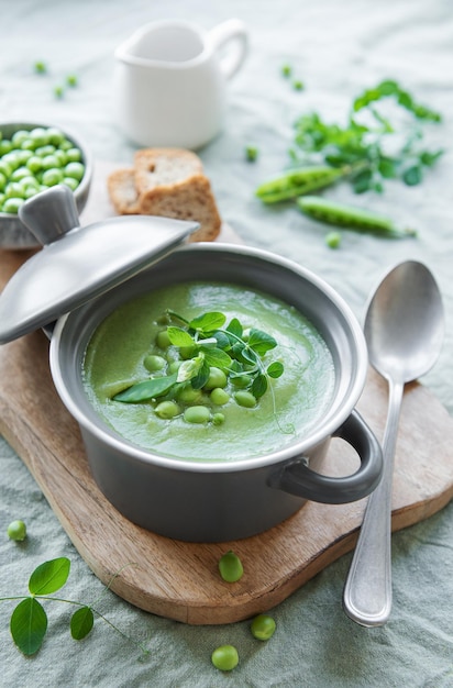 Zupa ze świeżych warzyw z zielonego groszku