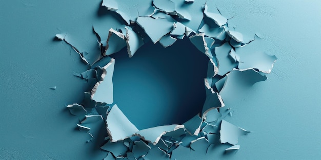 Zdjęcie zwiększ obraz pękniętej niebieskiej ściany i pustej pękającej błękitnej dziury aigx03