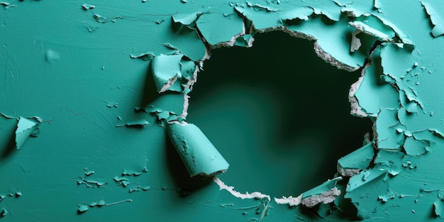 Zdjęcie zwiększ zdjęcie zielonej ściany i pustej pękniętej zielonej dziury aigx