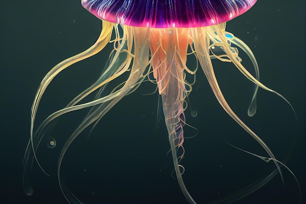 Zwierzę Jellyfish Portret meduzy Malowanie ilustracji w stylu sztuki cyfrowej