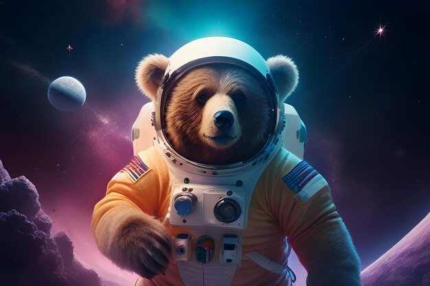 Zwierzęcy astronauta jest na misji i bada nowe planety Inteligentny concept niedźwiedzia