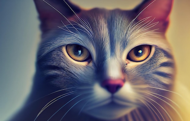Zwierzęcy kot Portret kota Malowanie ilustracji w stylu sztuki cyfrowej