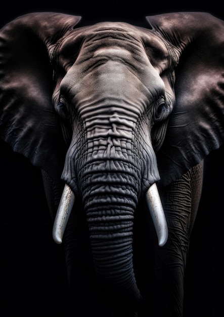 Zwierzęcy portret słonia na ciemnym tle koncepcyjny dla ramki