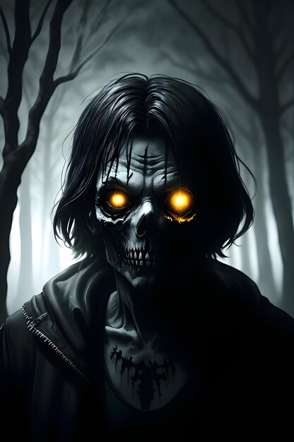 Zdjęcie zwłoki zombie w ciemnym lesie koncepcja halloween