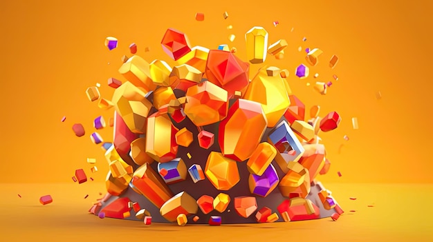 Zwycięski jackpot kolorowe cukierki i klejnoty wybuch pomarańczowe tło Icon Design błyszczące wykończenie