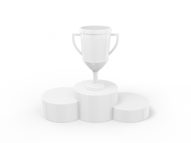 Zwycięzca białego pucharu w kolorze mono na piedestale na białym jednolitym tle Minimalistyczny projekt obiektu ikona renderowania 3d element interfejsu ui ux