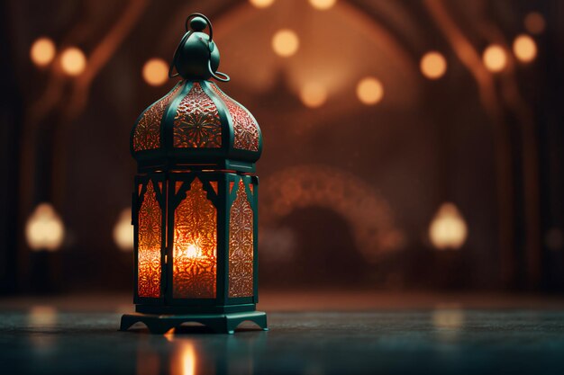 Zwykłe tło latarni zapala się słowem Eid Mubarak Szczegółowy obiektyw makro