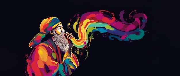 Żyd dmuchający w projekt szofaru za pomocą kolorowego pędzla