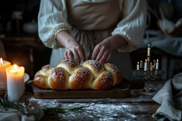 Żydówka robi chałkę chlebową szabatową