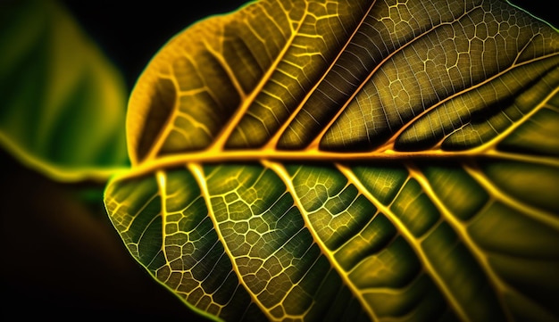 Żyły liści z żywymi zielonymi i żółtymi kolorami generowane przez sztuczną inteligencję