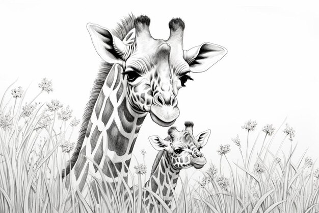 Żyrafa i dziecko są w dzikiej przyrodzie.