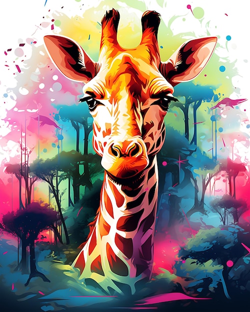 Żyrafa stojąca w tle ilustracji wektorowych Zaczarowany Las