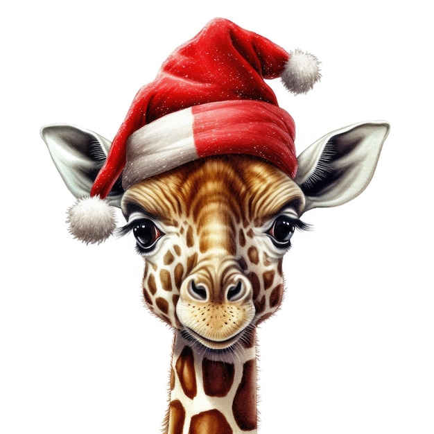 Żyrafa w kapeluszu Świętego Mikołaja