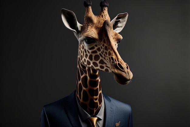 Żyrafa z krawatem na szyi ma na sobie garnitur