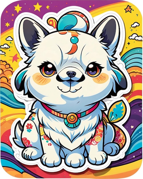 Zdjęcie Żywa i zabawna ilustracja uroczej naklejki dla psów zainspirowanej japońską sztuką kawaii