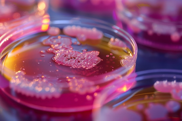 Zdjęcie Żywa kultura bakterii na płytce petri - wgląd w mikroskopijne badania medyczne