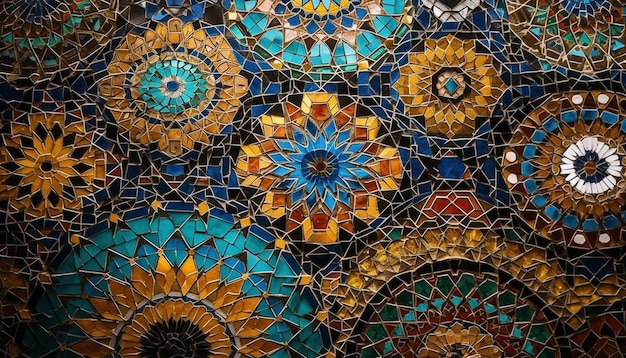 Zdjęcie Żywa mozaika tureckich płytek tworzy ozdobne geometryczne tło generowane przez sztuczną inteligencję