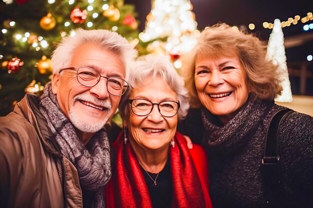 Zdjęcie Żywa noworoczna impreza z starszymi przyjaciółmi w wieku 70 lat generatywna sztuczna inteligencja