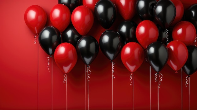 Żywe czerwone i czarne balony na odważnym czerwonym tle