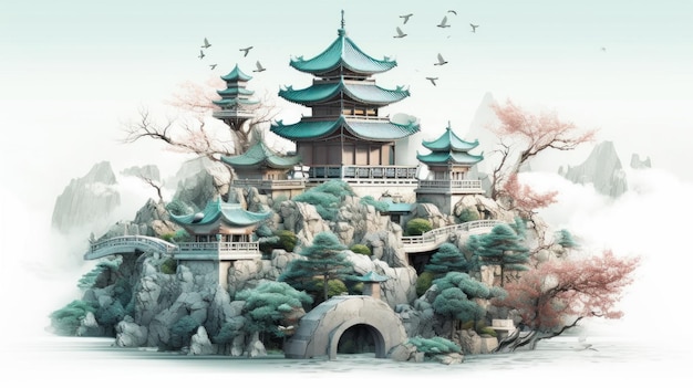 Żywe i żywe generatywne chińskie ilustracje 3D ai