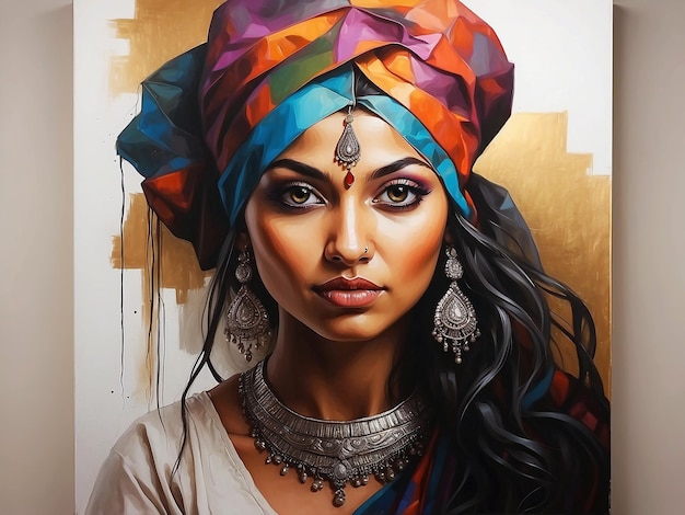 Zdjęcie Żywe kolory i tradycje indyjska dziewczyna maluje arcydzieła sztuki