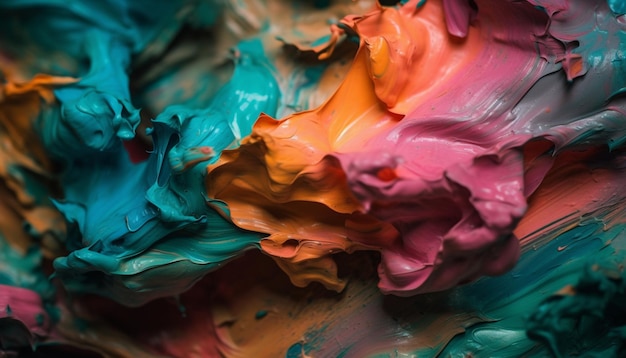 Żywe kolory mieszają się w chaotycznym ruchu, tworząc abstrakcyjne malowane fantazje generowane przez sztuczną inteligencję