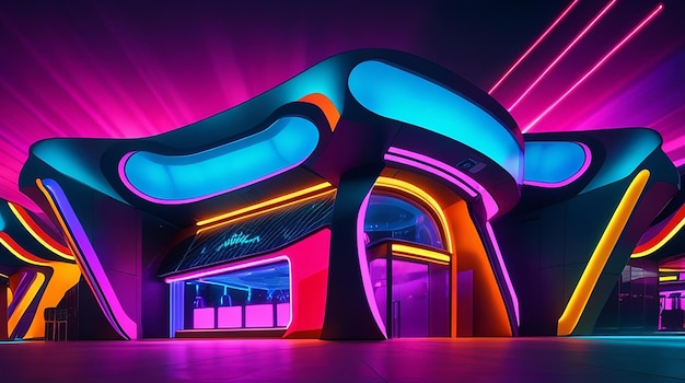 Żywe kolory oświetlają nocą futurystyczny wystrój klubu nocnego