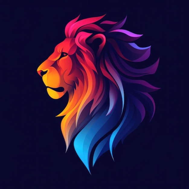 Żywe neonowo kolorowe logo lwa ilustrujące nowoczesne trendy projektowania graficznego
