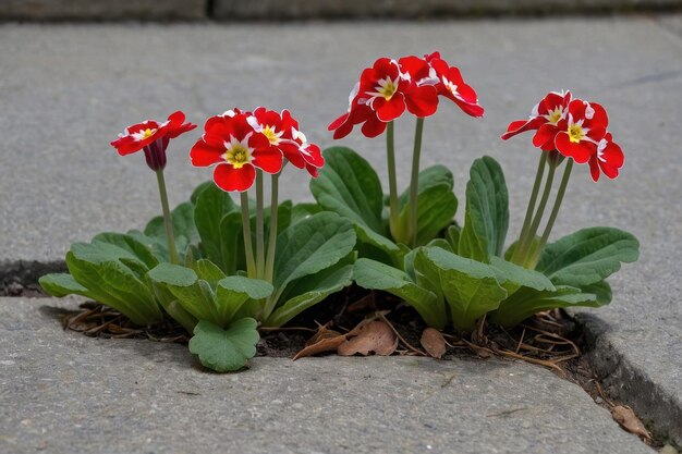 Zdjęcie Żywe primrose przy kamiennej ścieżce