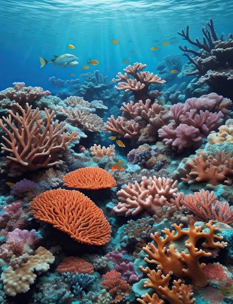 Żywe rafy koralowe z różnorodnością kolorowych koralowców i zwierząt morskich