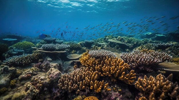 Żywe ryby tropikalne tańczą wśród kolorowej wspaniałości rafy koralowej