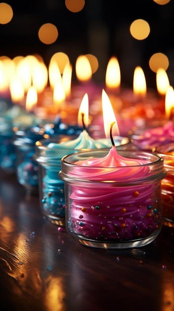 Żywe świece ustawiają się w szeregu, tworząc radosny sztandar z okazji urodzin Pionowa tapeta mobilna