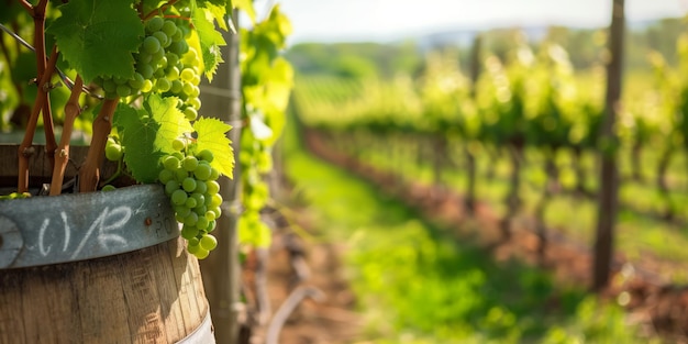 Żywe winnice z bujną zieloną winoroślą w świetle słońca
