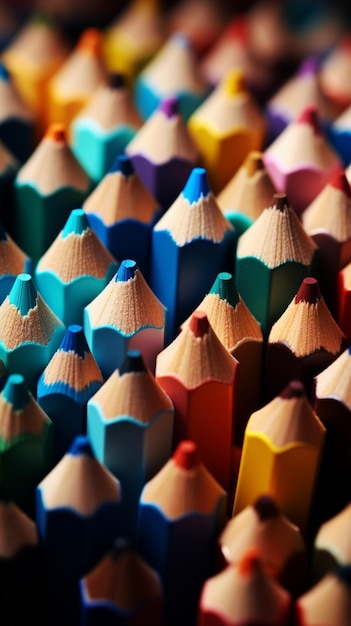 Zdjęcie Żywe zbliżenie kolorowych temperówek makro ujęcie ołówków pionowa tapeta mobilna