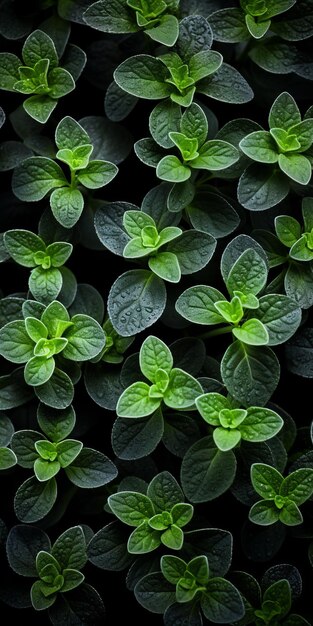 Zdjęcie Żywe zielone liście zioła na czarnym tle