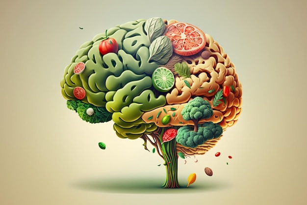 Żywność W Kształcie Mózgu Na Zielonym Tle Koncepcja Odżywiania Generative Ai