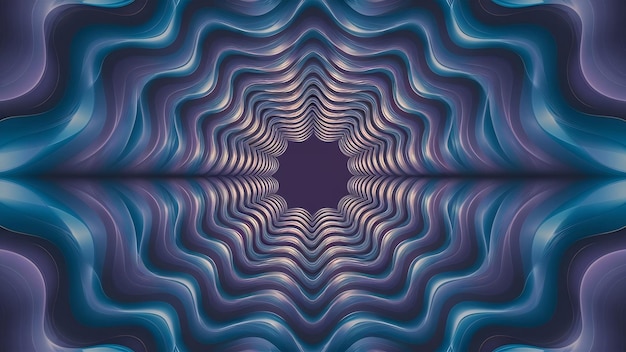 Żywy abstrakcyjny psychodeliczny wzór korytarza na tle z niebieskimi i fioletowymi kolorami