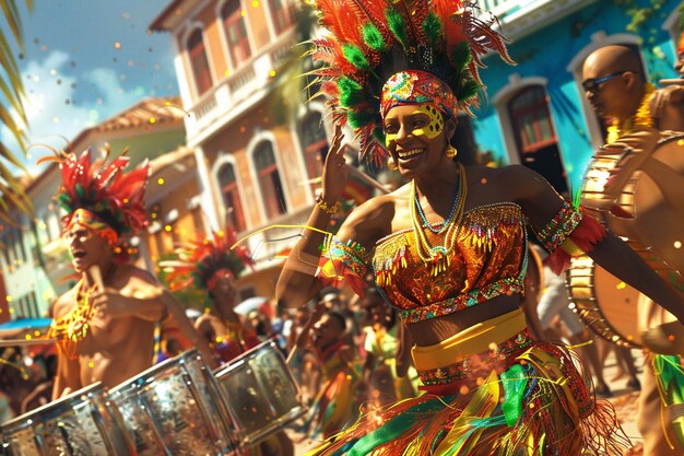 Żywy brazylijski karnawał uliczny z samba dan