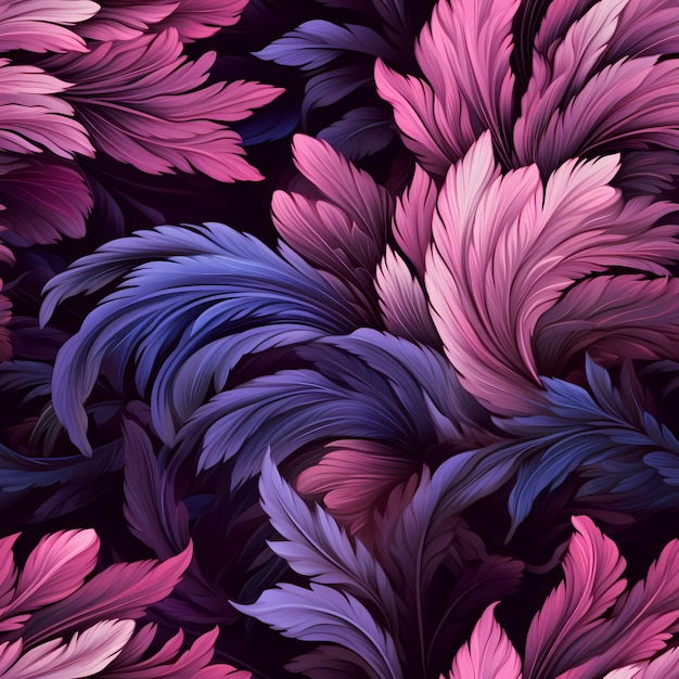 Żywy fioletowy i niebieski kwiatowy wzór na czarnym tle