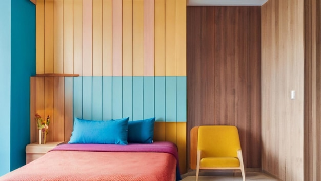 Żywy hotel z kolorowym drewnianym panelem z nowoczesnym i eleganckim projektem z dotknięciem