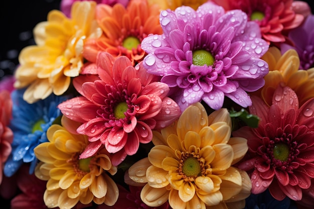 Żywy i kolorowy bukiet kwiatów w zbliżeniu Generative AI