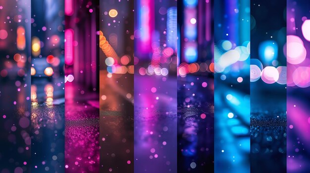 Żywy i kolorowy krajobraz miasta w nocy Światła miasta odbijają się w mokrym chodniku tworząc piękną i przyciągającą wzrok scenę